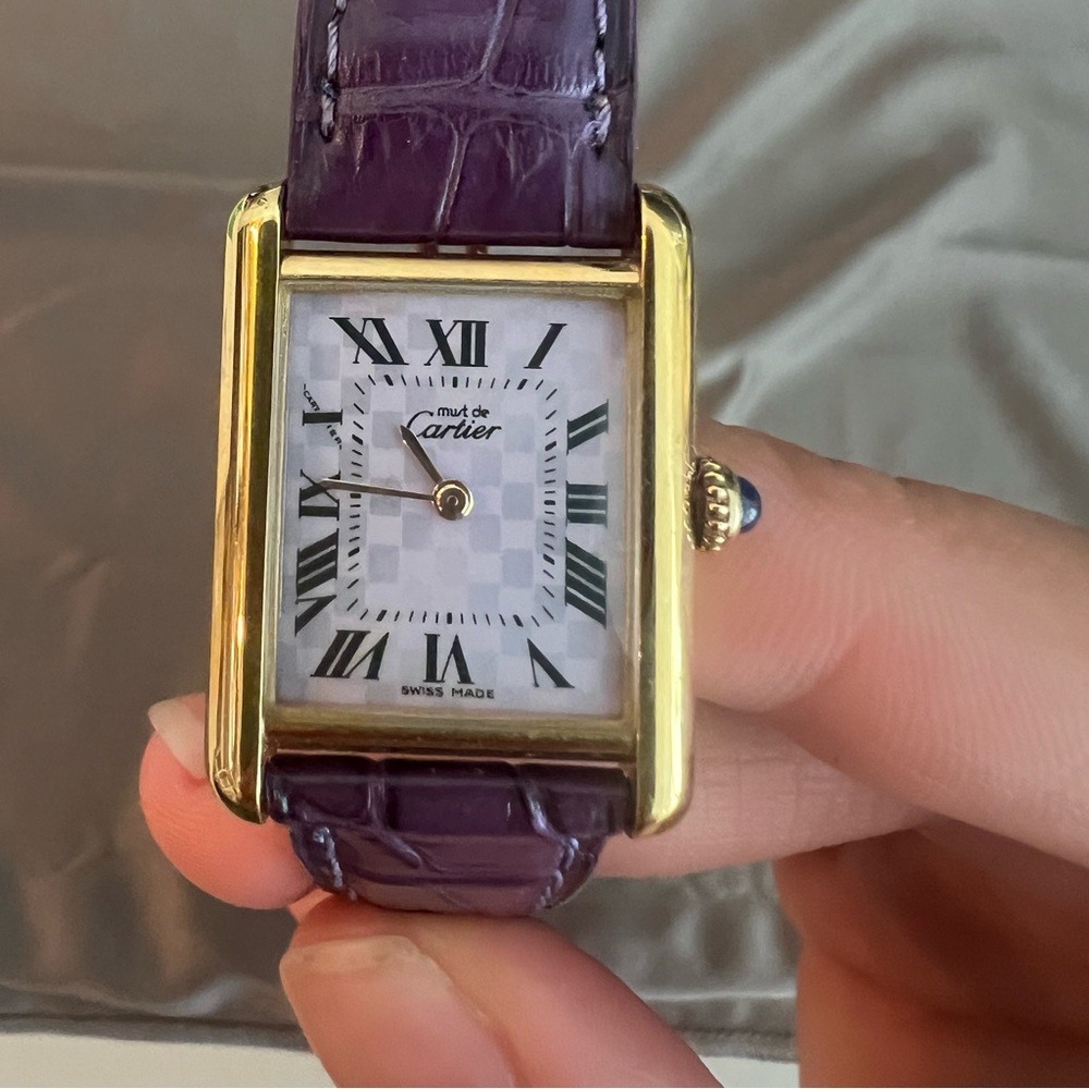 Cartier Women's Watch with Purple Strap and Gold Case